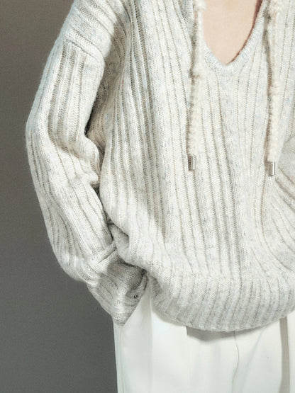 Retro Chinese Stripe Relaxed Fit V-Neck Sweater