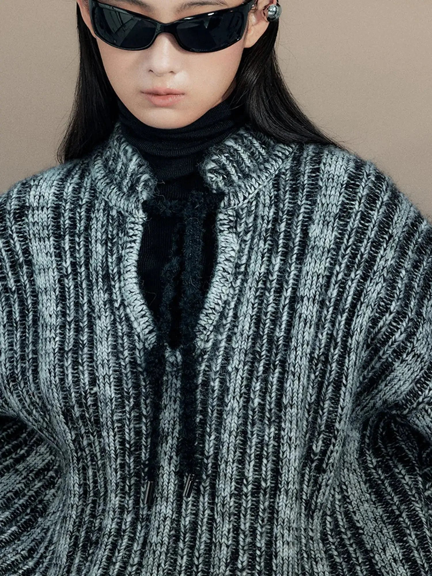 Retro Chinese Stripe Relaxed Fit V-Neck Sweater