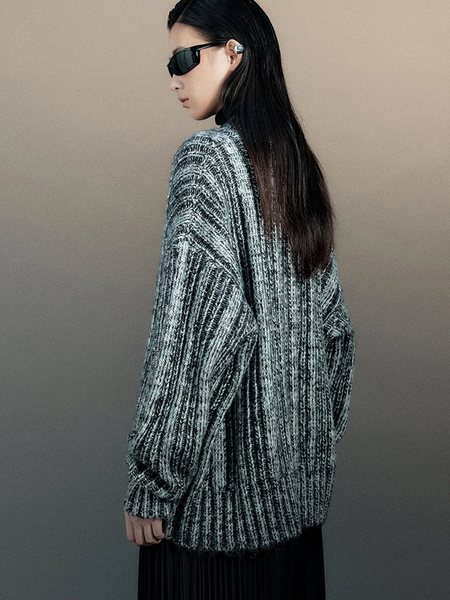 Retro Chinese Stripe Relaxed Fit V-Neck Sweater