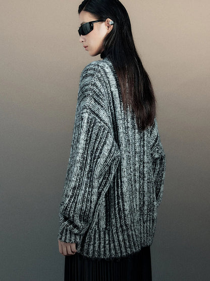 Retro Chinese Stripe Relaxed Fit V-Neck Sweater