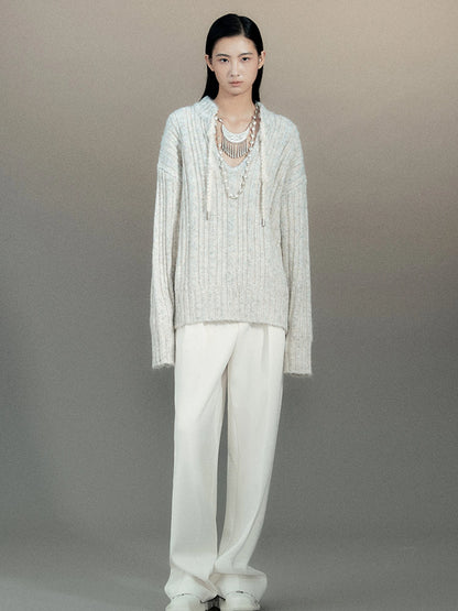 Retro Chinese Stripe Relaxed Fit V-Neck Sweater