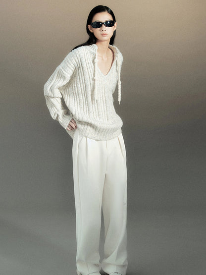 Retro Chinese Stripe Relaxed Fit V-Neck Sweater