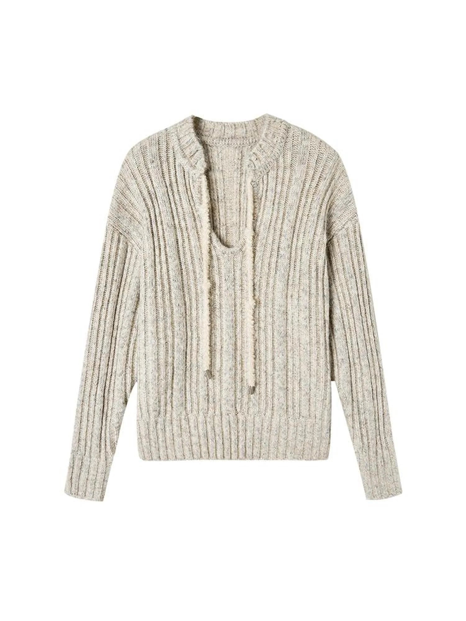 Retro Chinese Stripe Relaxed Fit V-Neck Sweater