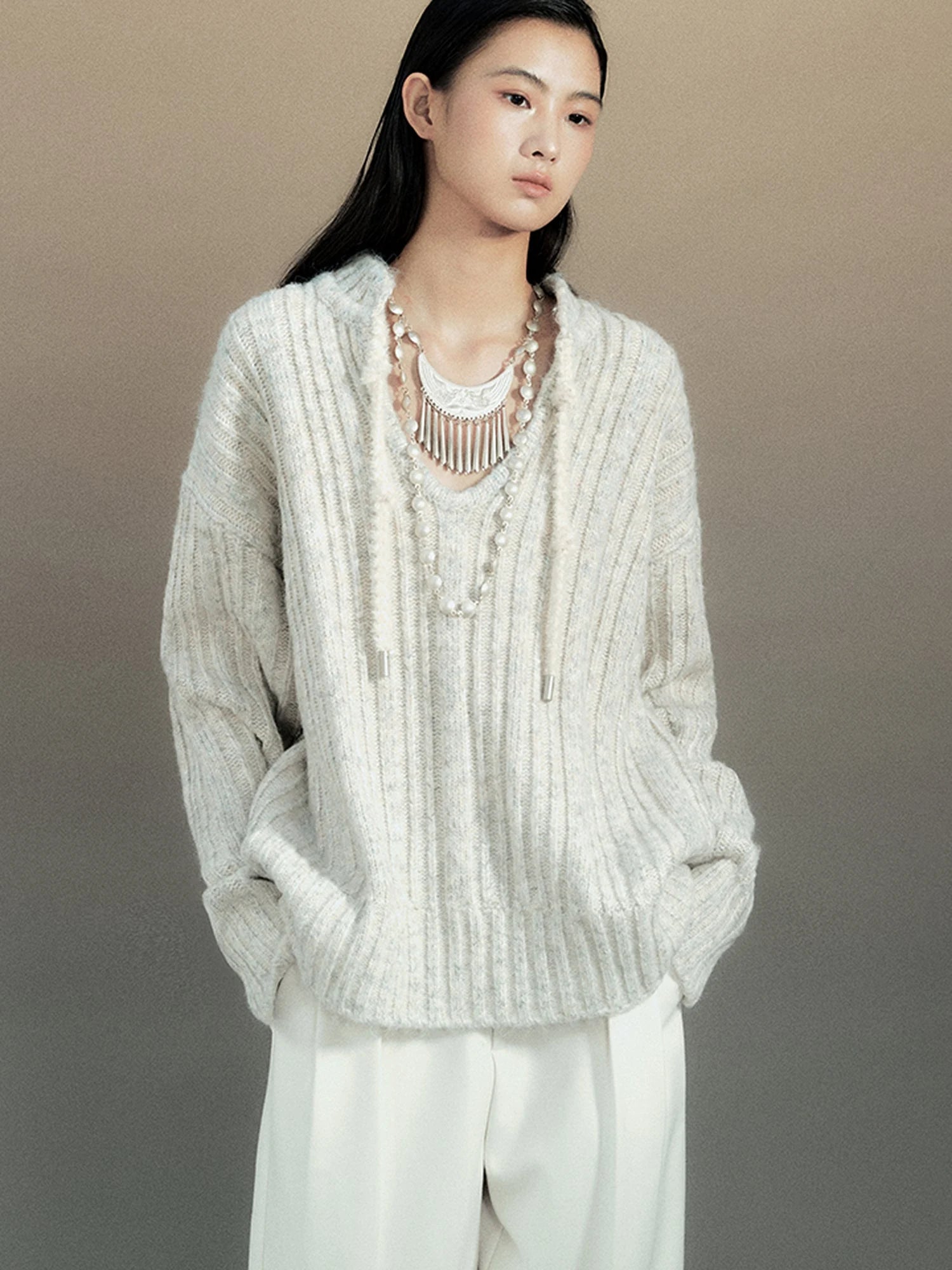 Retro Chinese Stripe Relaxed Fit V-Neck Sweater