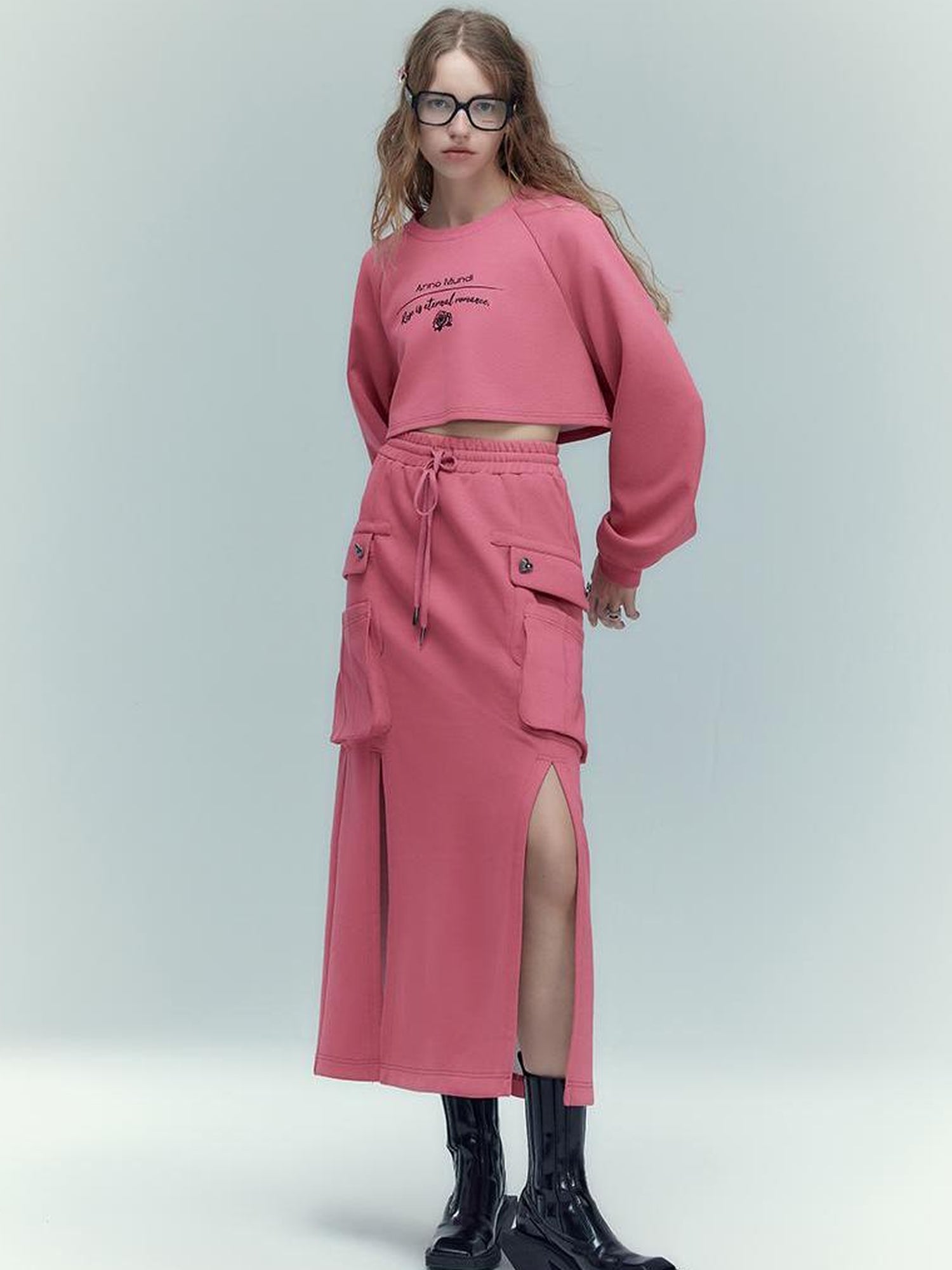 AnnoMundi Retro Color Block Hoodie And Skirt Set