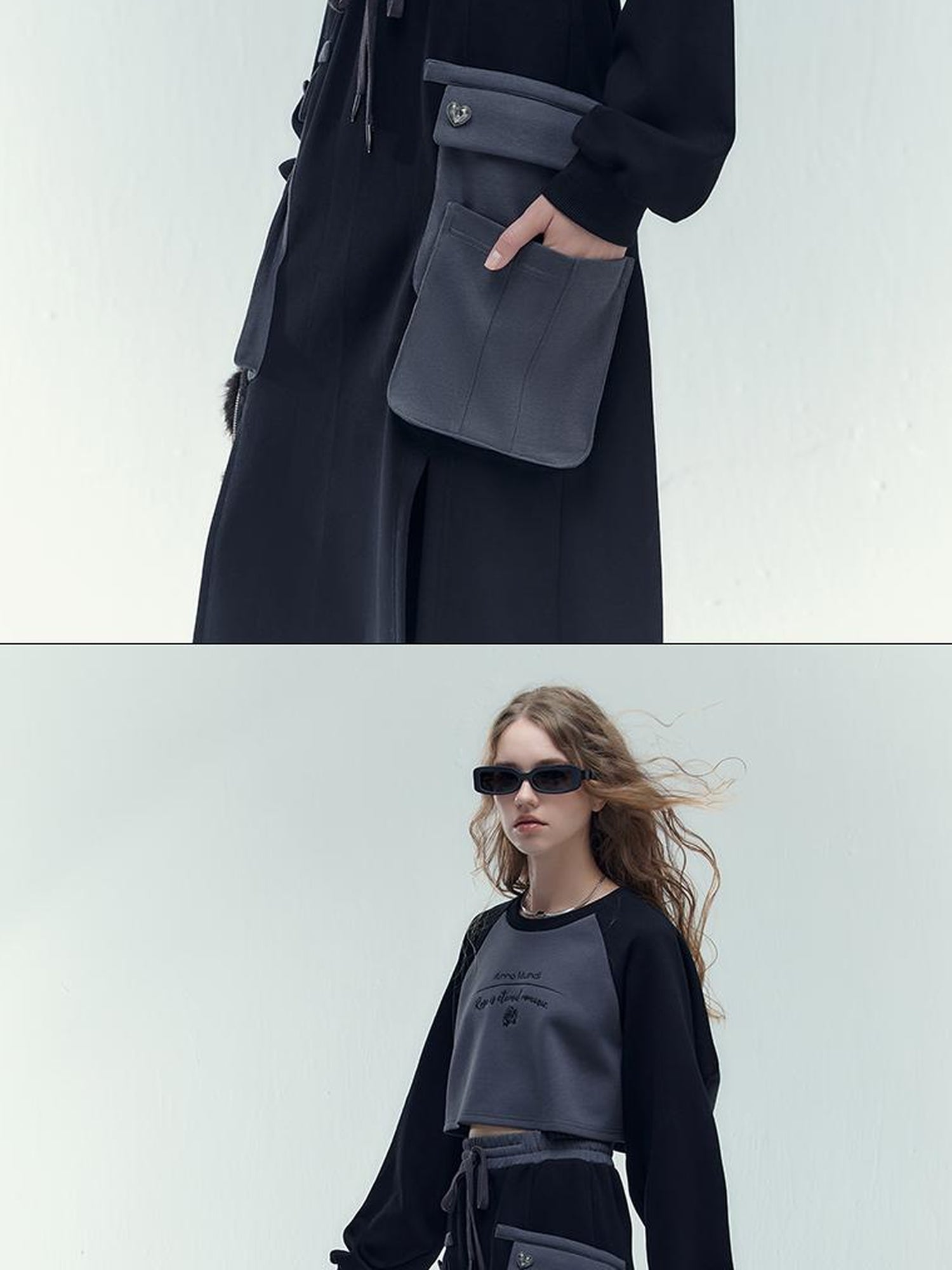 AnnoMundi Retro Color Block Hoodie And Skirt Set