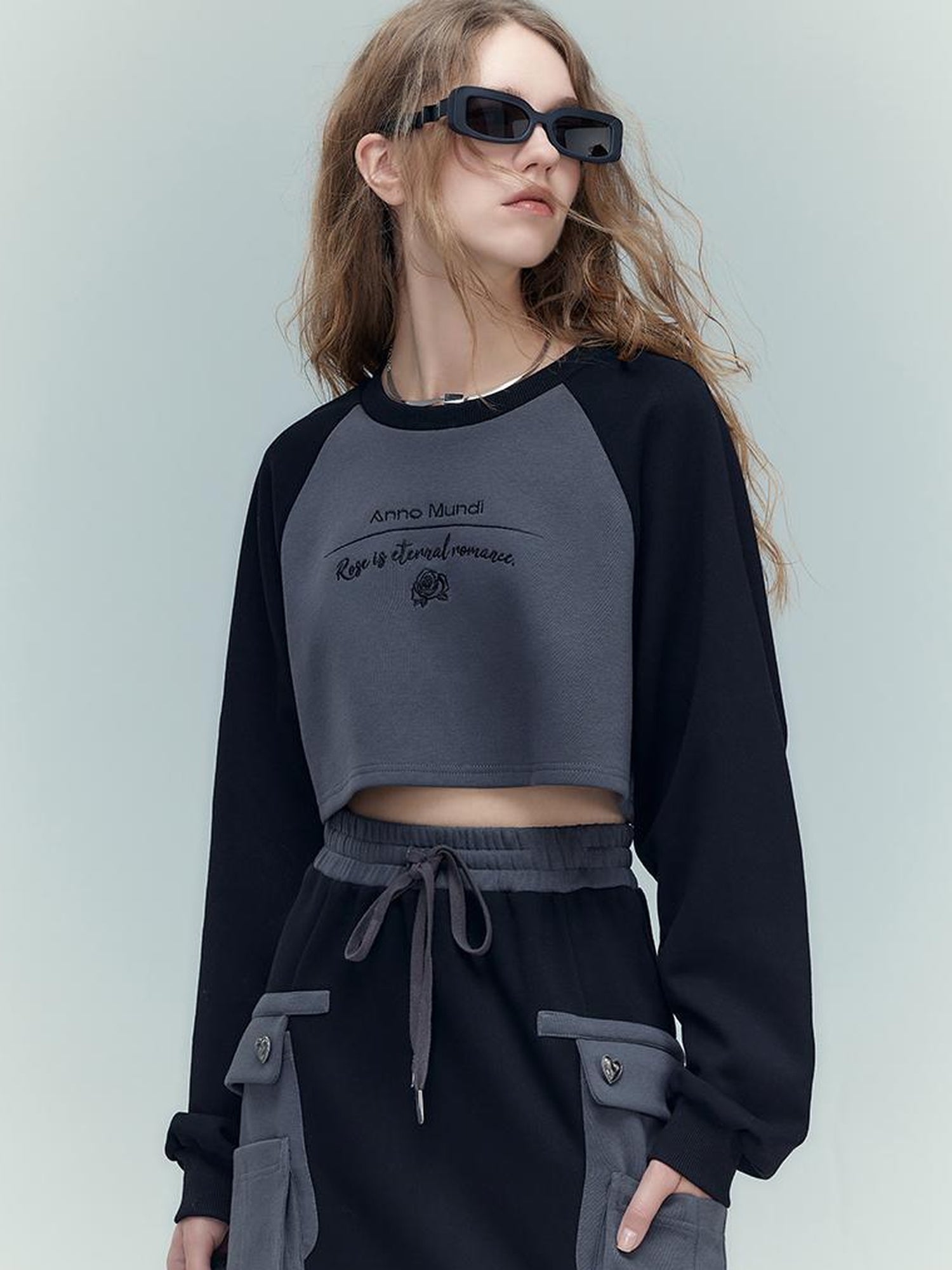 AnnoMundi Retro Color Block Hoodie And Skirt Set