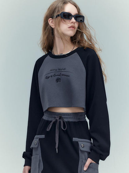 AnnoMundi Retro Color Block Hoodie And Skirt Set