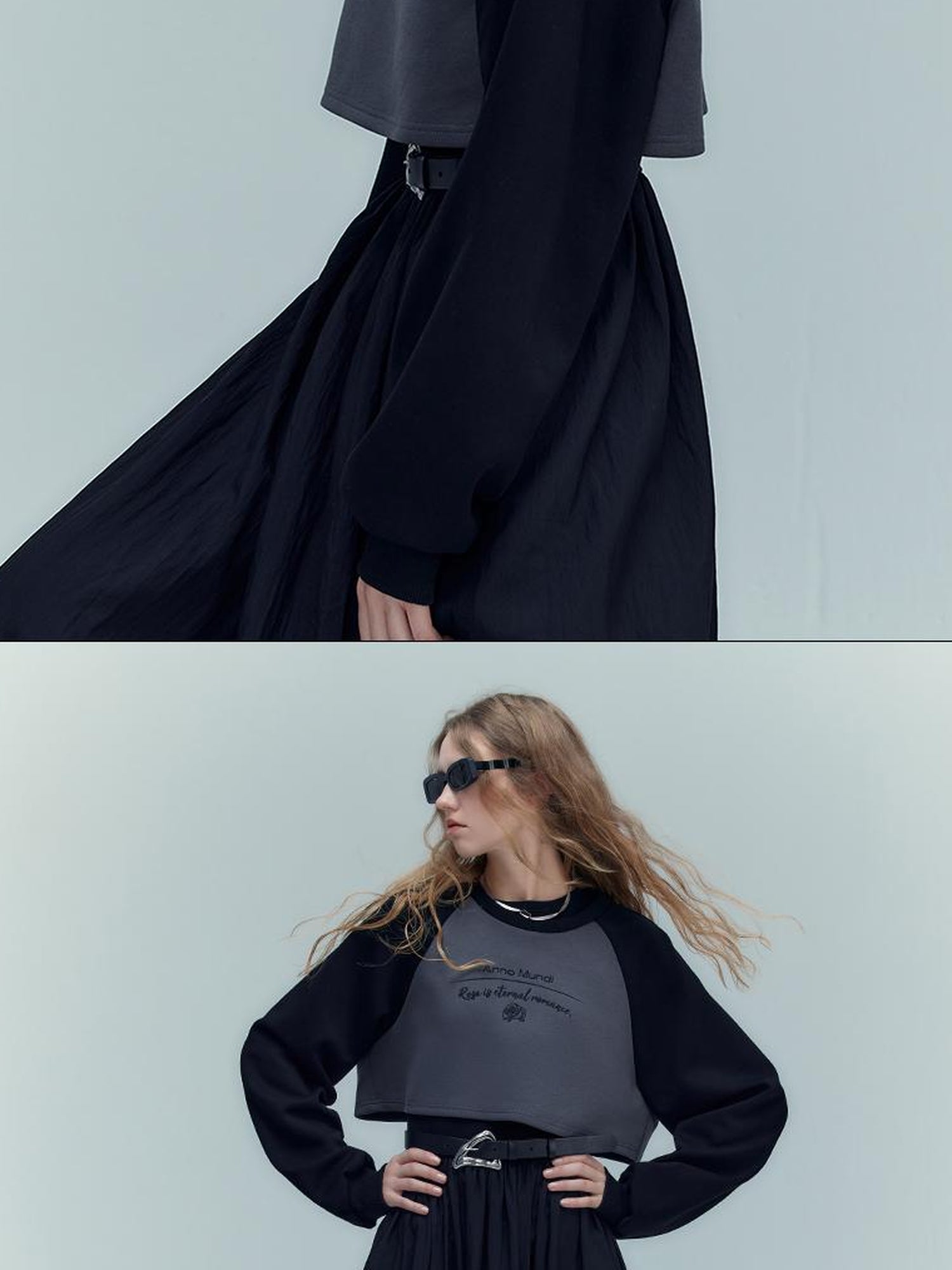 AnnoMundi Retro Color Block Hoodie And Skirt Set