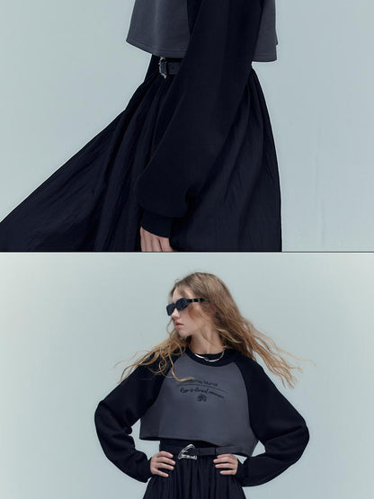 AnnoMundi Retro Color Block Hoodie And Skirt Set