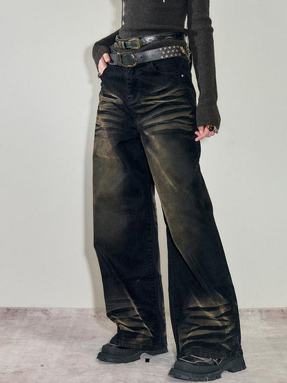 AnnoMundi Retro Heavy Wash Flare Velvet Denim Pants