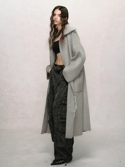 AnnoMundi Retro Sage Green Wool Blend Coat With Detachable Collar