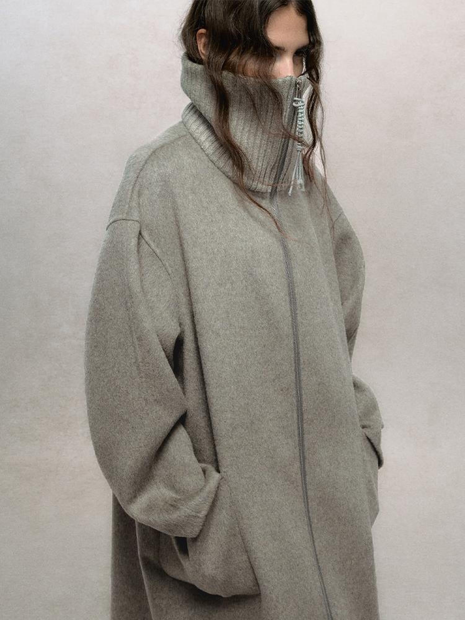 AnnoMundi Retro Sage Green Wool Blend Coat With Detachable Collar