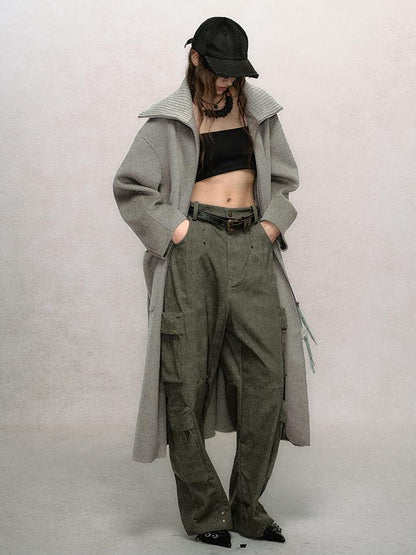 AnnoMundi Retro Sage Green Wool Blend Coat With Detachable Collar