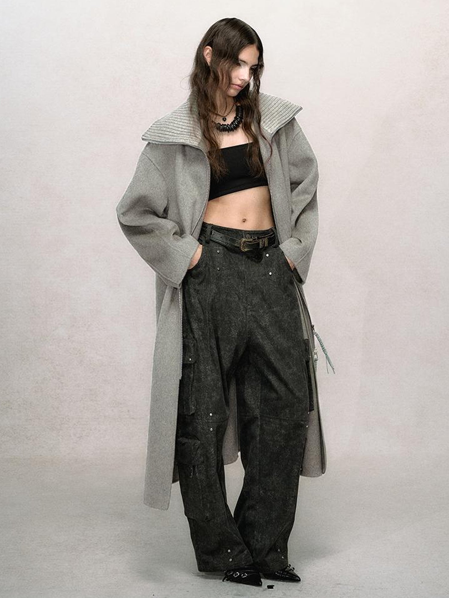 AnnoMundi Retro Sage Green Wool Blend Coat With Detachable Collar