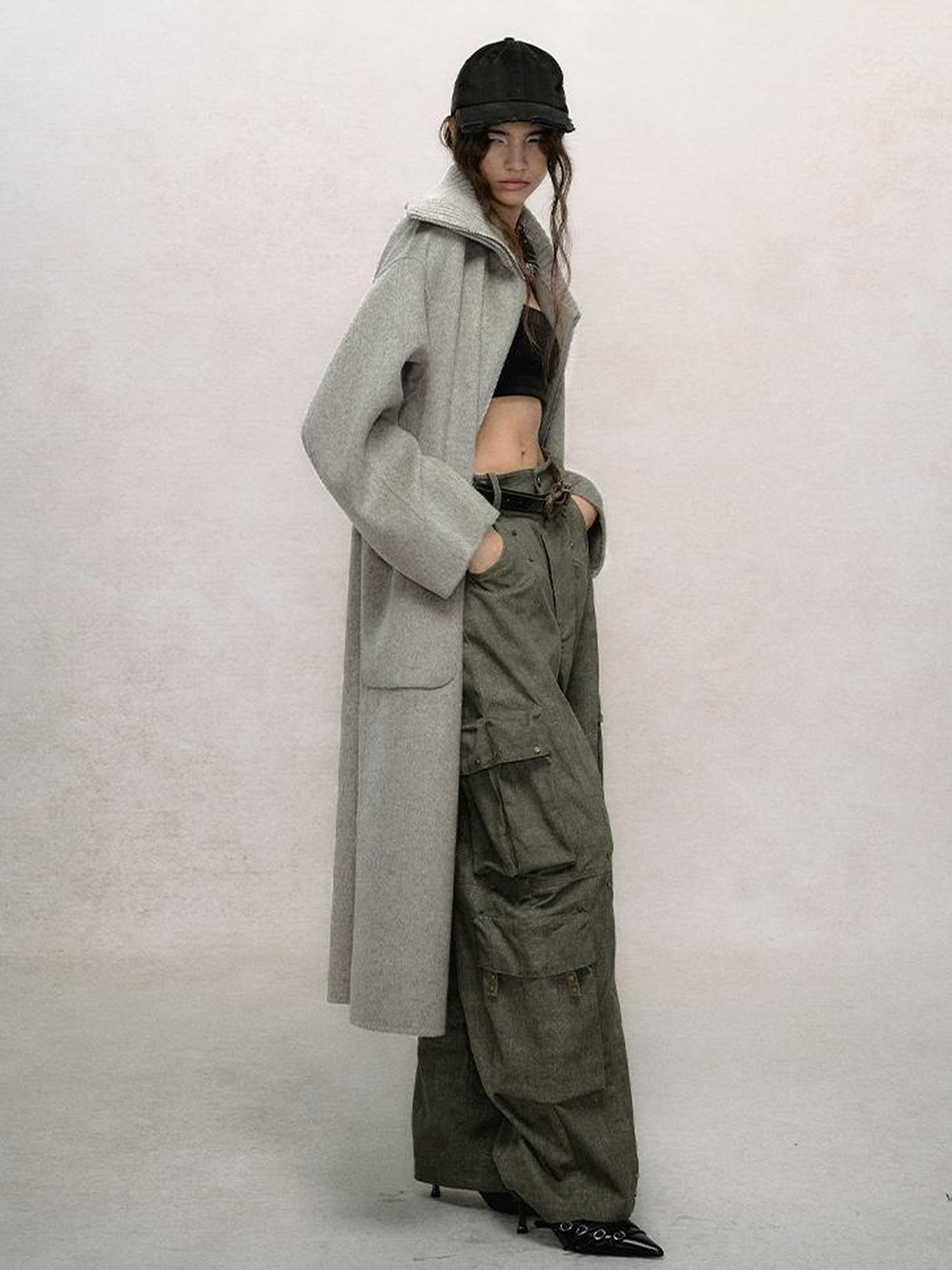 AnnoMundi Retro Sage Green Wool Blend Coat With Detachable Collar