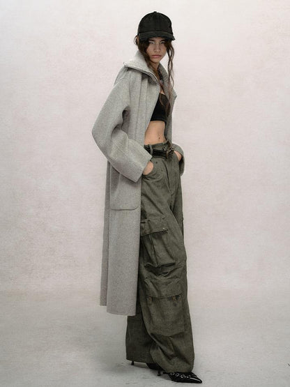 AnnoMundi Retro Sage Green Wool Blend Coat With Detachable Collar