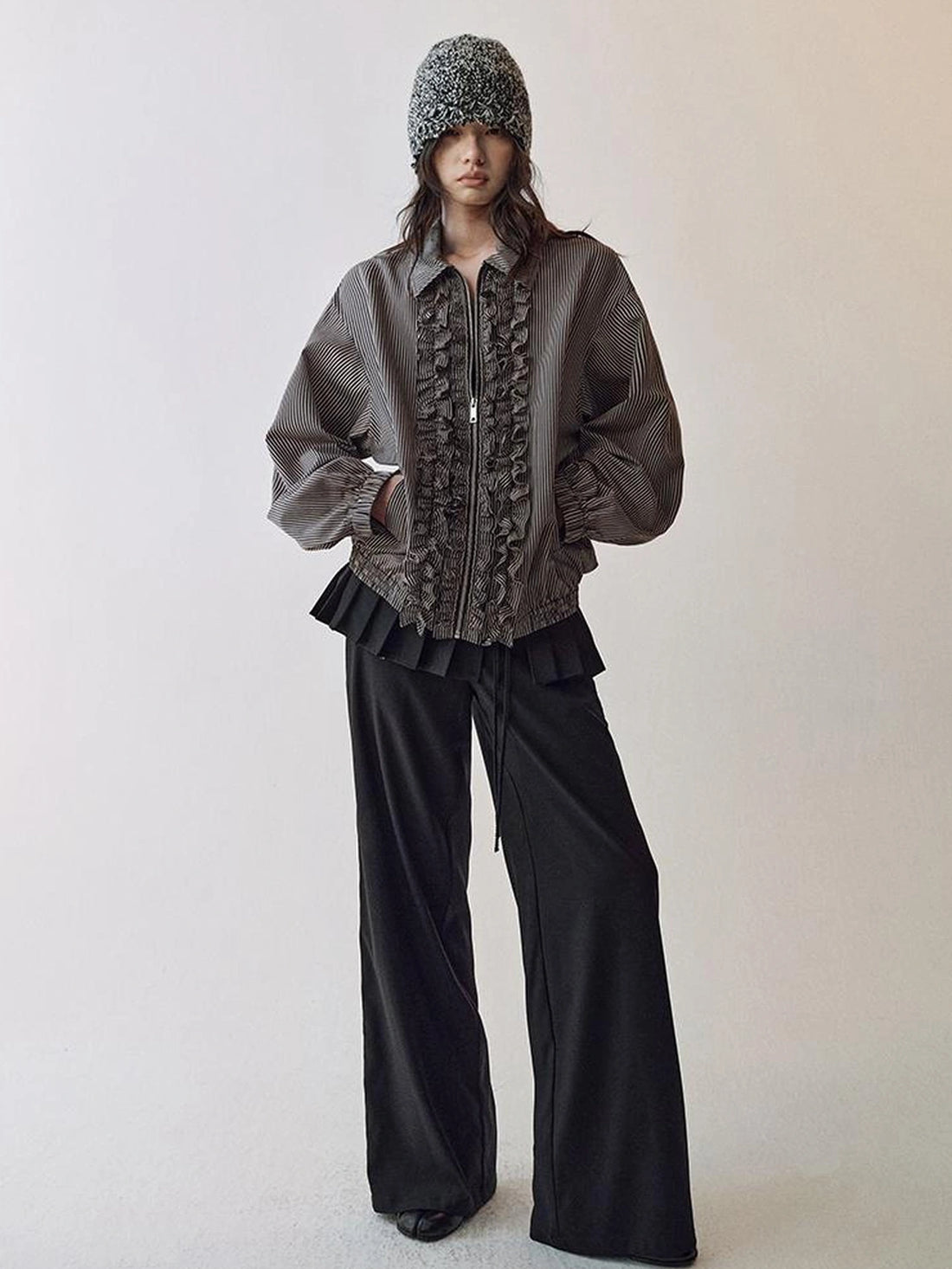 AnnoMundi Rippled Stripe Ribbed Trim Cardigan Jacket