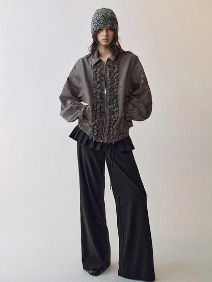 AnnoMundi Rippled Stripe Ribbed Trim Cardigan Jacket