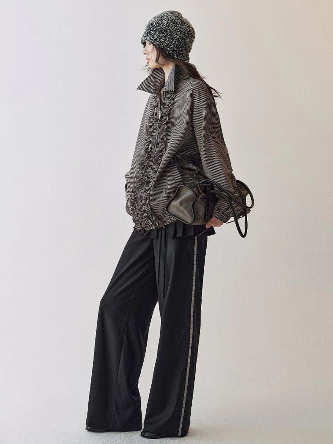 AnnoMundi Rippled Stripe Ribbed Trim Cardigan Jacket