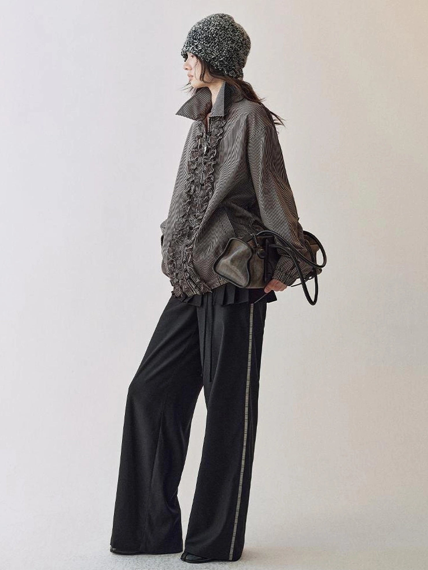 AnnoMundi Rippled Stripe Ribbed Trim Cardigan Jacket