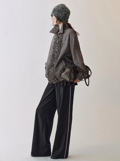 AnnoMundi Rippled Stripe Ribbed Trim Cardigan Jacket