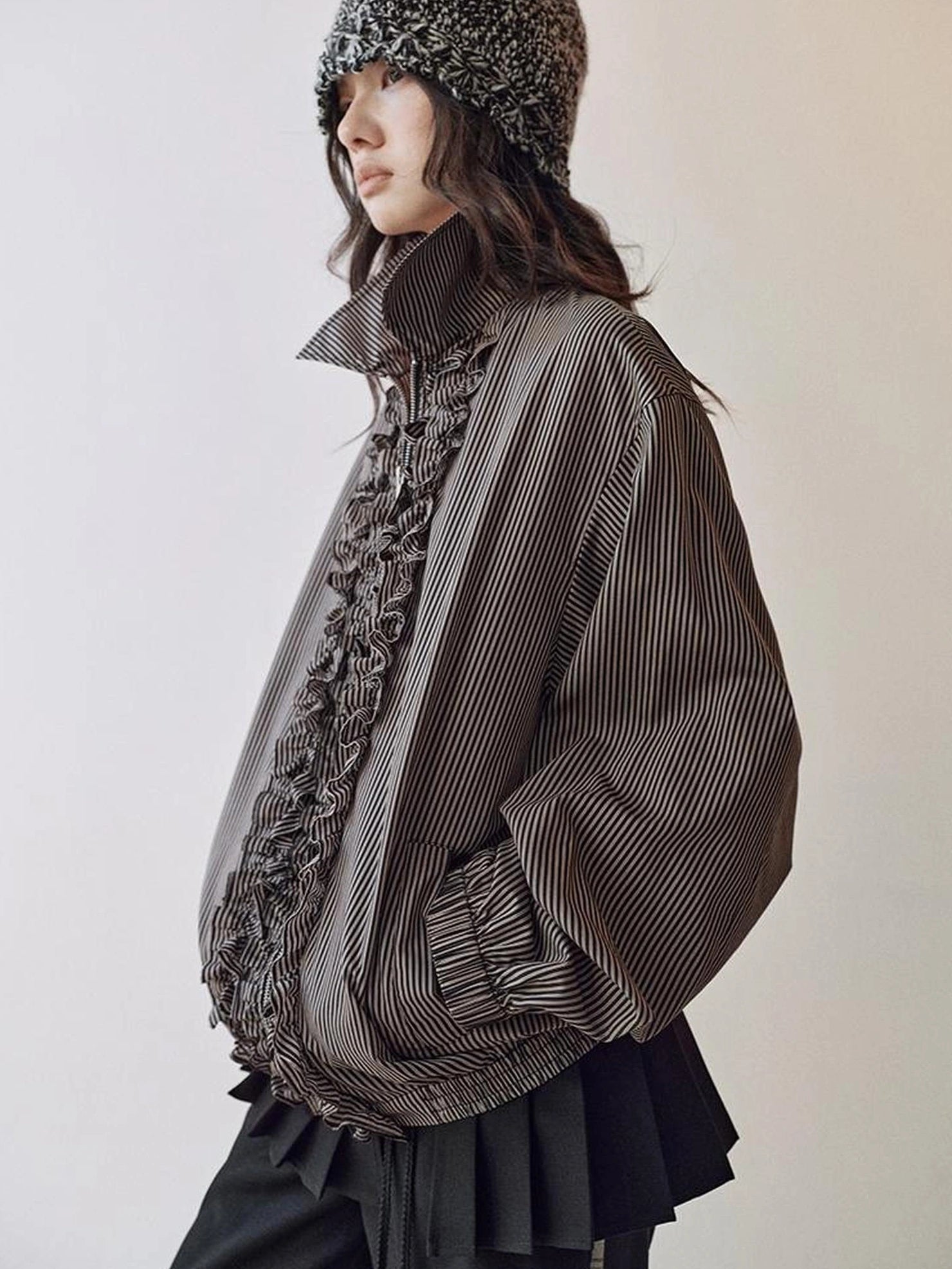 AnnoMundi Rippled Stripe Ribbed Trim Cardigan Jacket