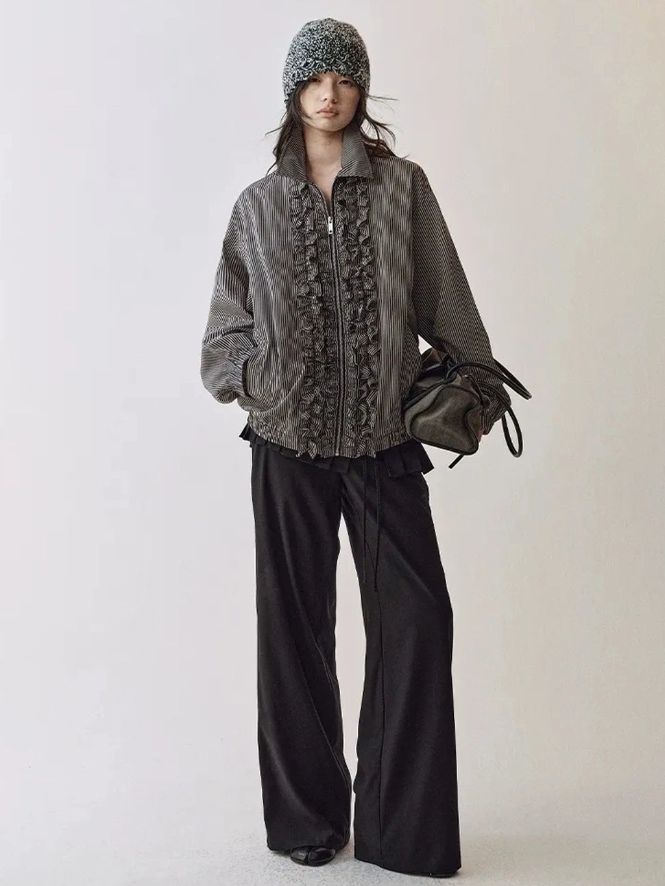 AnnoMundi Rippled Stripe Ribbed Trim Cardigan Jacket