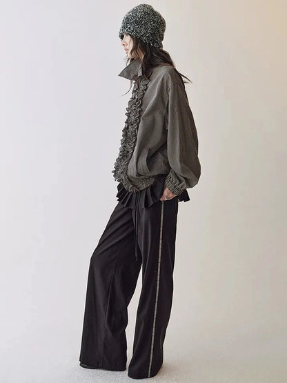 AnnoMundi Rippled Stripe Ribbed Trim Cardigan Jacket