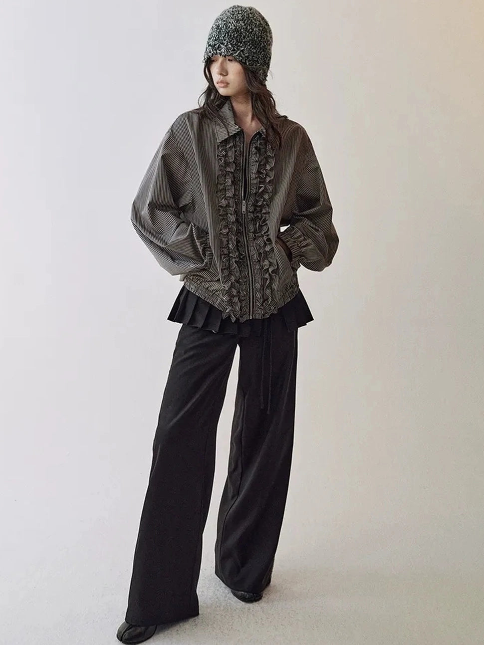 AnnoMundi Rippled Stripe Ribbed Trim Cardigan Jacket