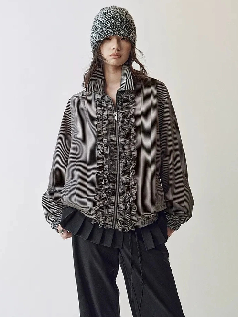 AnnoMundi Rippled Stripe Ribbed Trim Cardigan Jacket