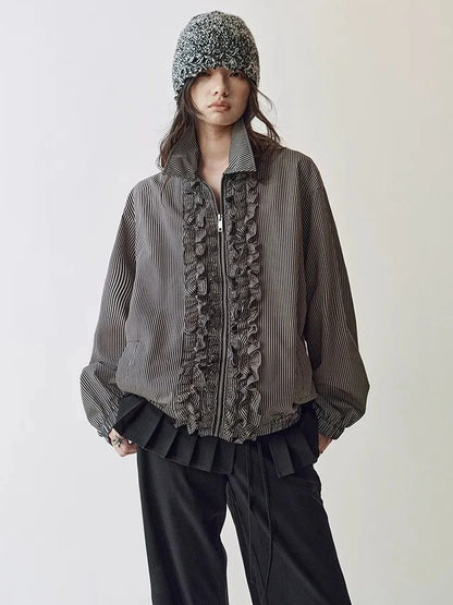 AnnoMundi Rippled Stripe Ribbed Trim Cardigan Jacket