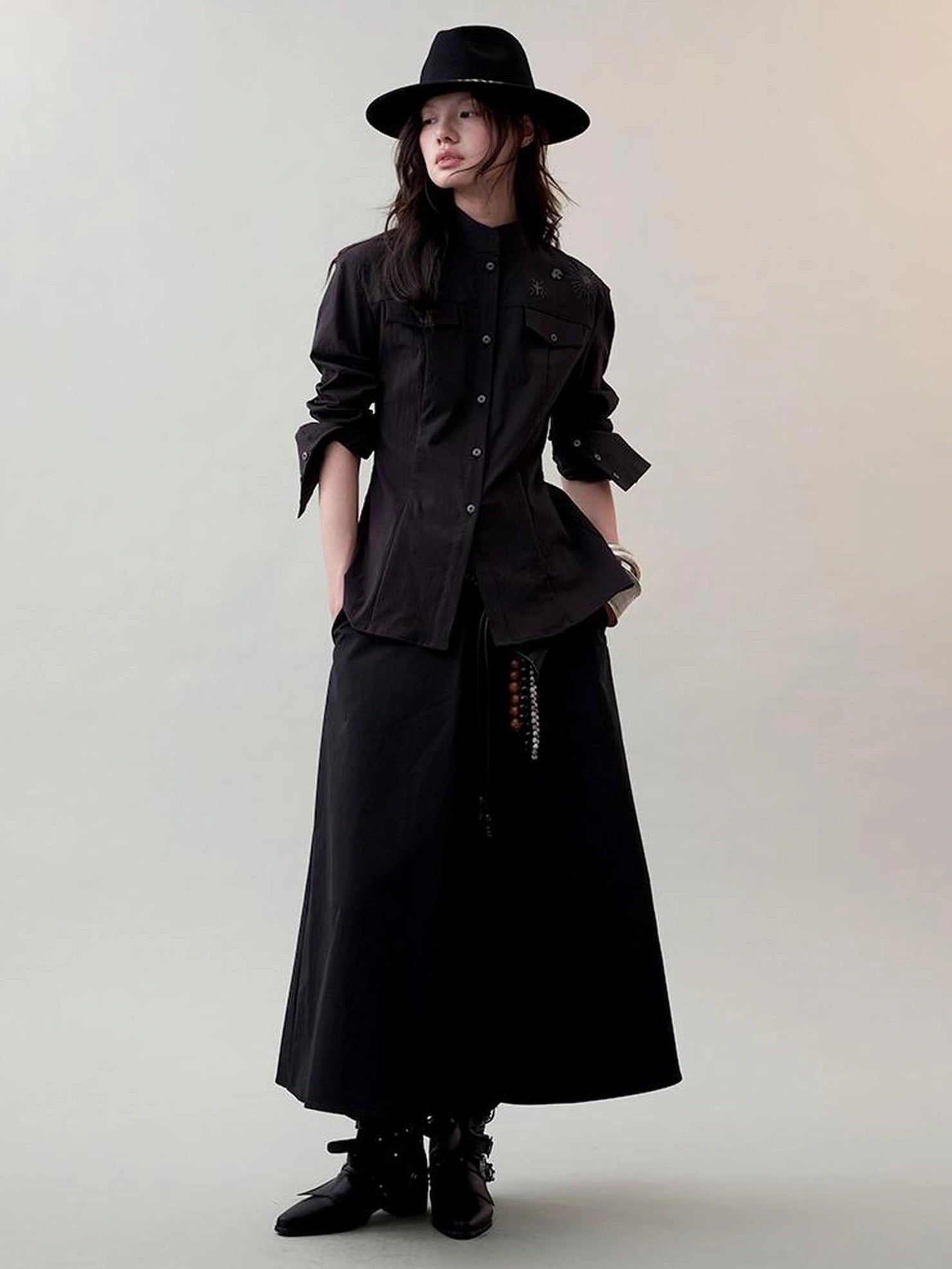 AnnoMundi Rooted Tides Embroidered Shirt V-neck T-shirt Long Sleeve Shirts