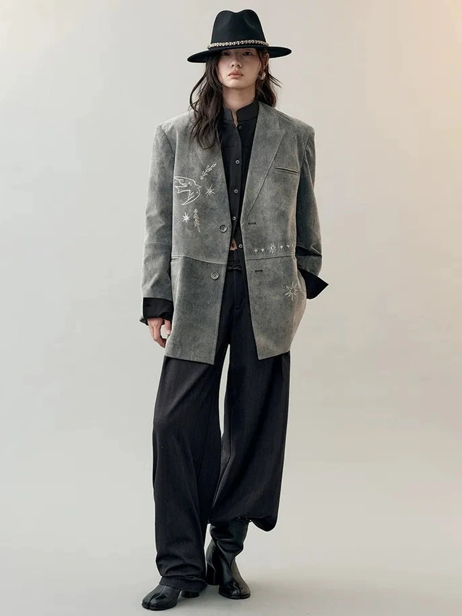 AnnoMundi Rooted Tides Embroidered Shirt V-neck T-shirt Long Sleeve Shirts