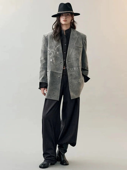 AnnoMundi Rooted Tides Embroidered Shirt V-neck T-shirt Long Sleeve Shirts