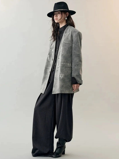 AnnoMundi Rooted Tides Embroidered Shirt V-neck T-shirt Long Sleeve Shirts