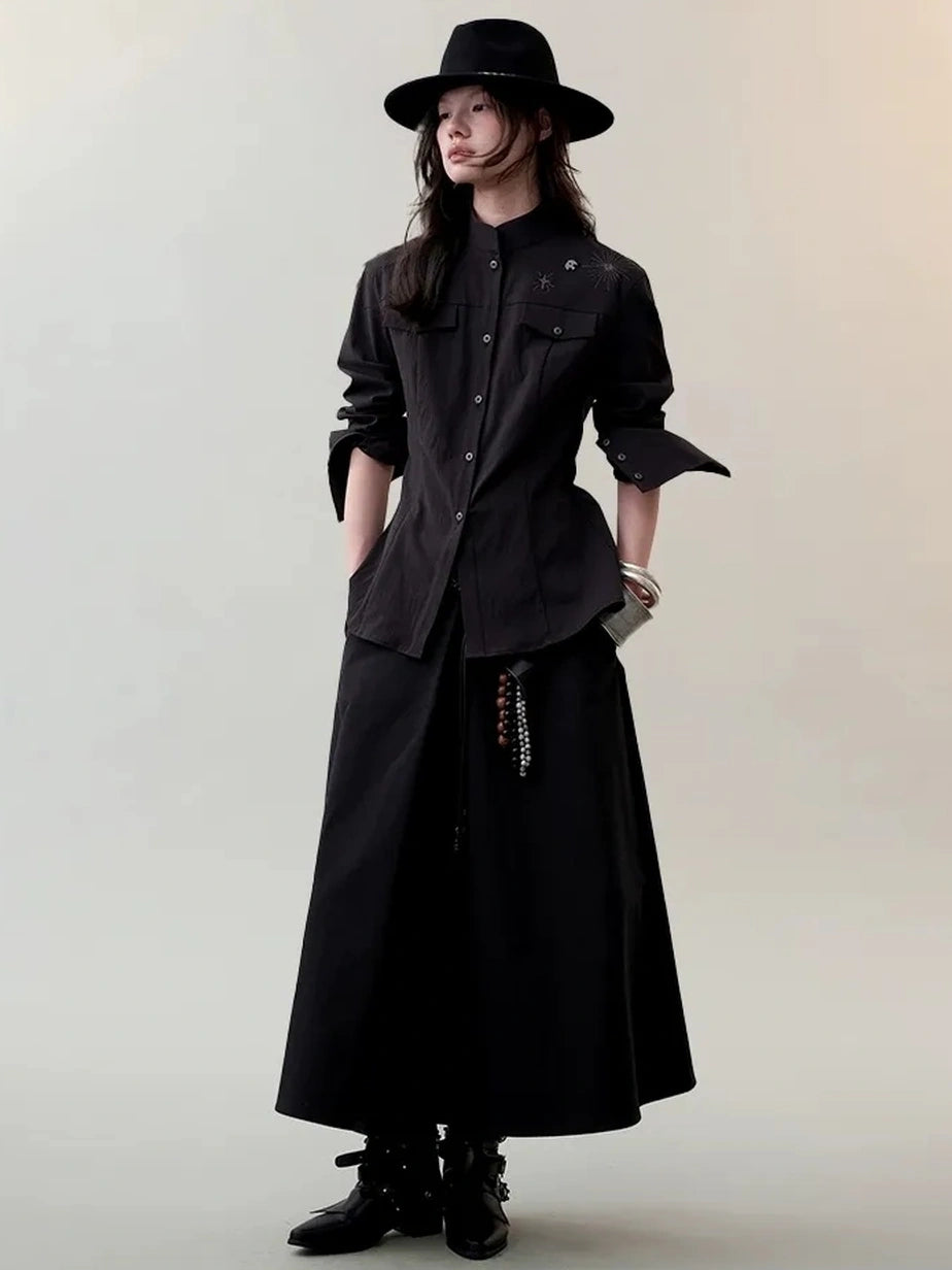 AnnoMundi Rooted Tides Embroidered Shirt V-neck T-shirt Long Sleeve Shirts