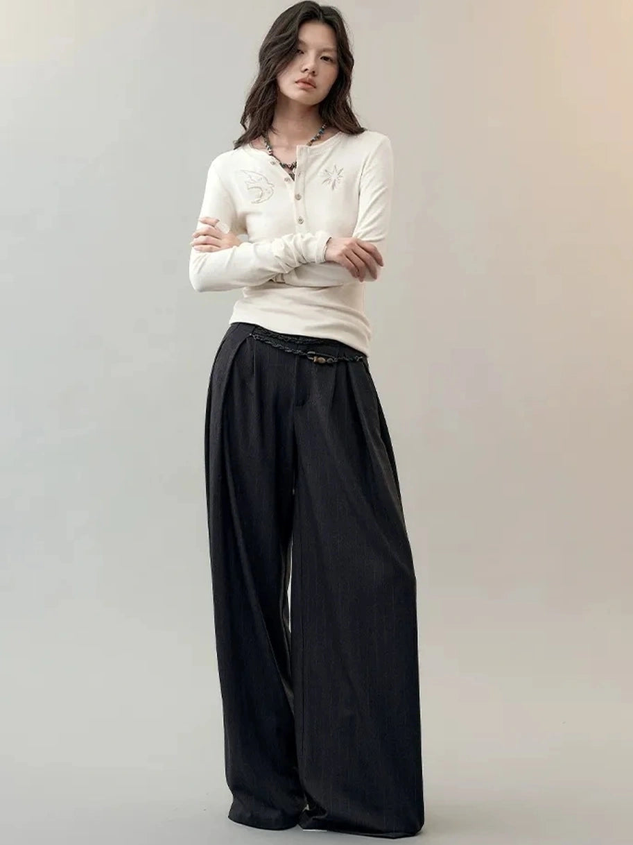 AnnoMundi Rooted Wings Embroidered V-neck T-shirt Long Sleeve T-shirt