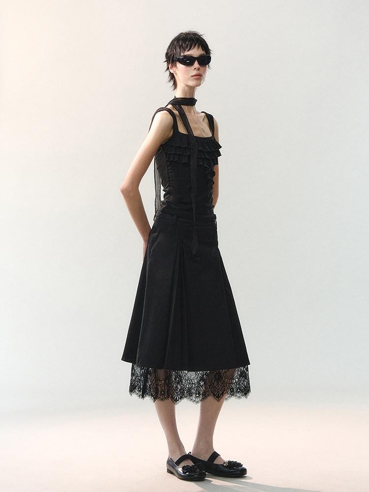 AnnoMundi Ruched Floral Square Neck Lace Trim Women&