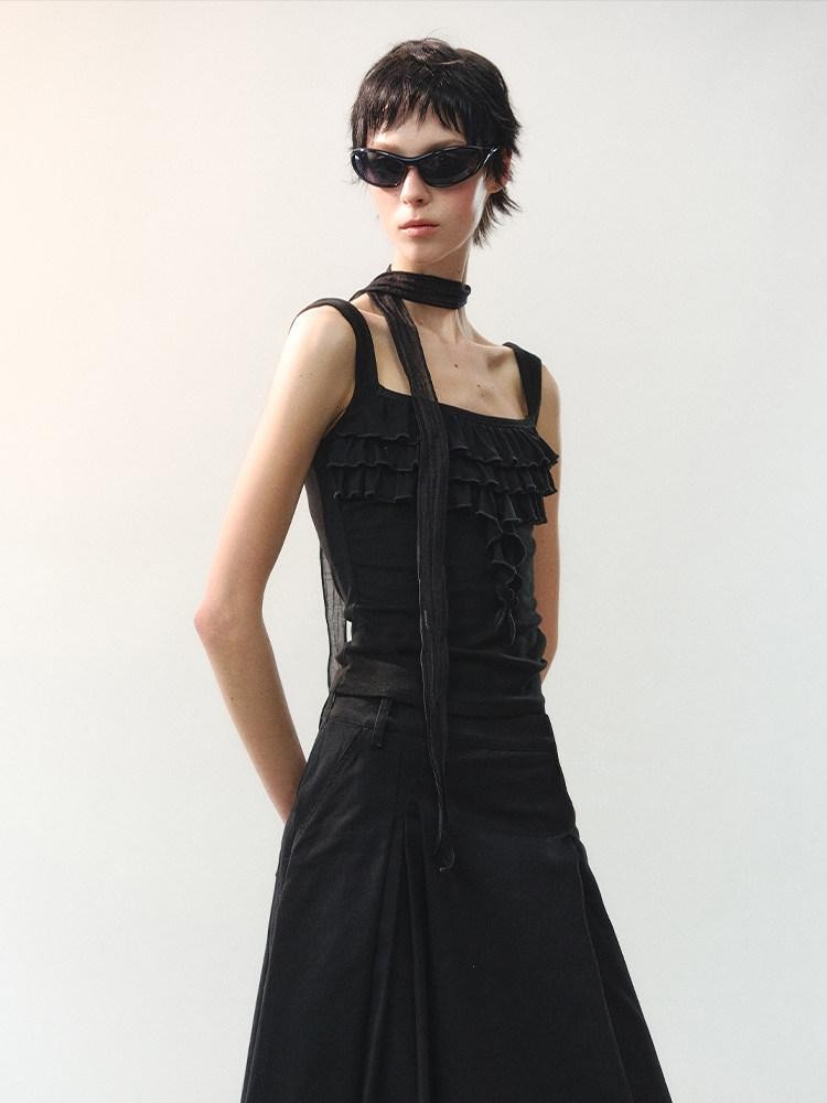 AnnoMundi Ruched Floral Square Neck Lace Trim Women&