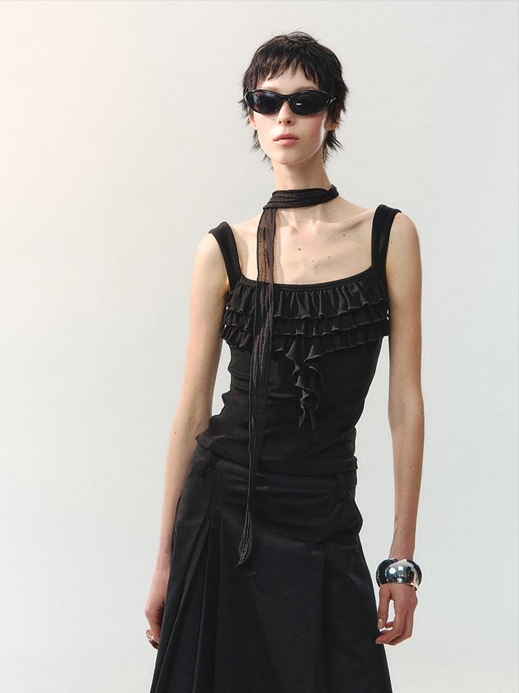 AnnoMundi Ruched Floral Square Neck Lace Trim Women&