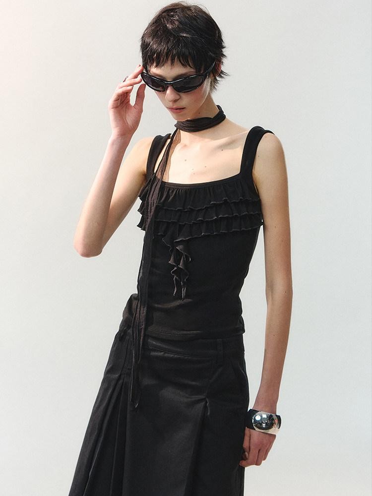 AnnoMundi Ruched Floral Square Neck Lace Trim Women&