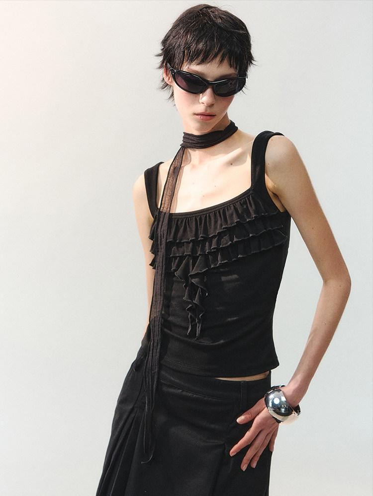 AnnoMundi Ruched Floral Square Neck Lace Trim Women&