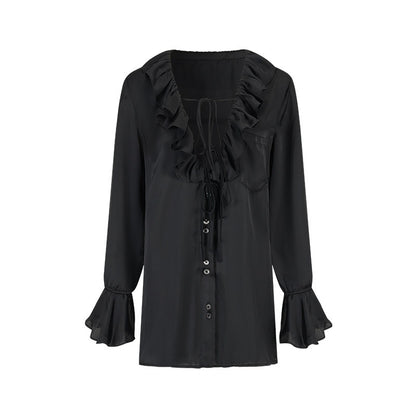 AnnoMundi_Ruffle_Detail_Casual_Loose_Fit_Cuffed_Long_Sleeve_Women_Polyester_Black_Blouses_MISSTT