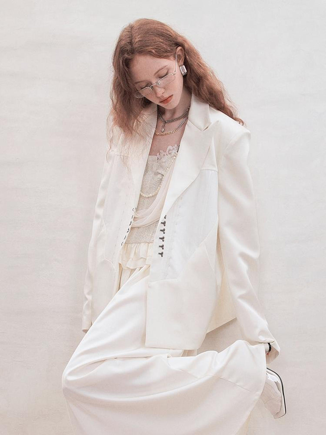 AnnoMundi Satin Boned Soft Armor White Blazer