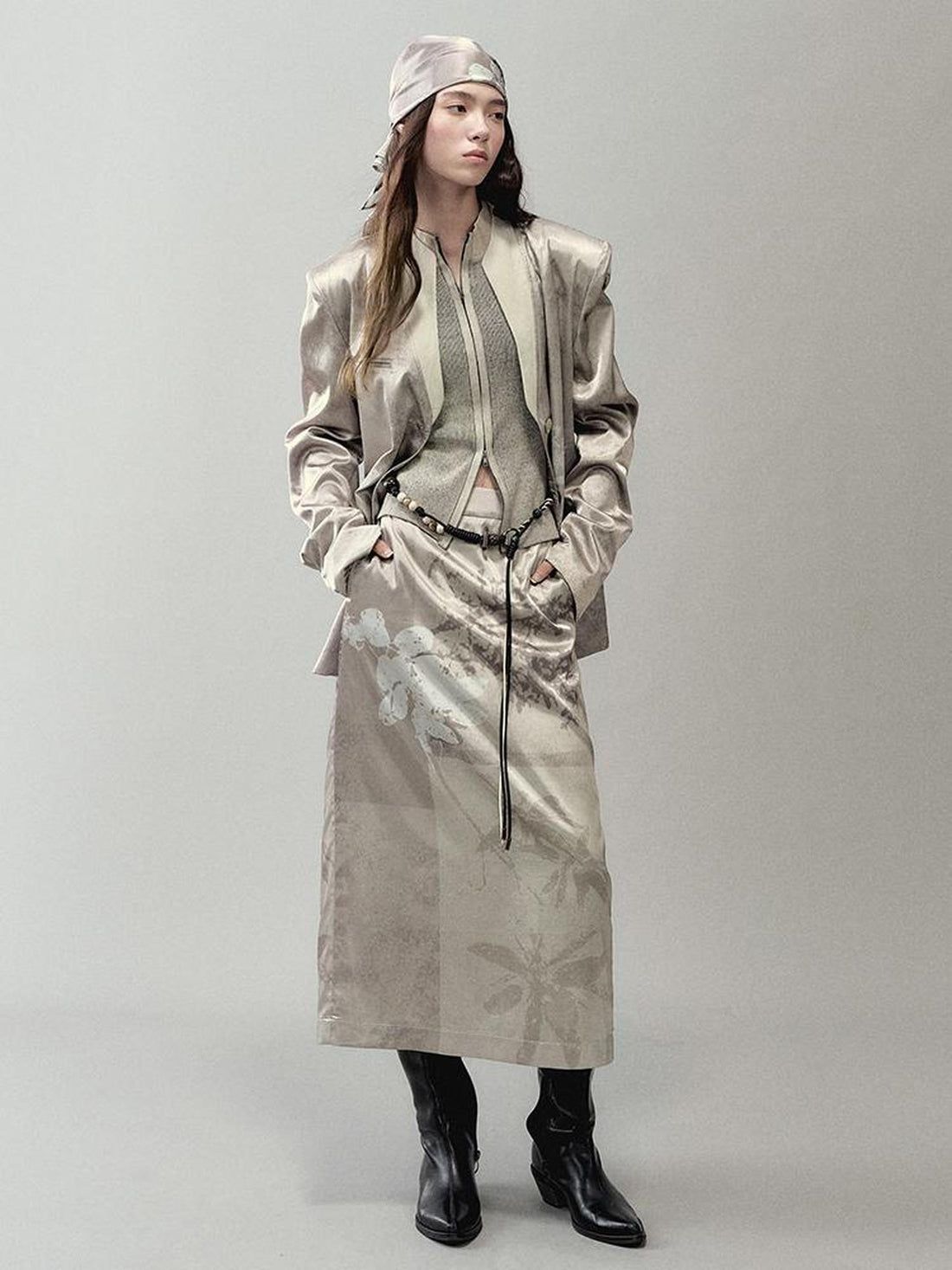 AnnoMundi Satin Luster Branch Print Blazer