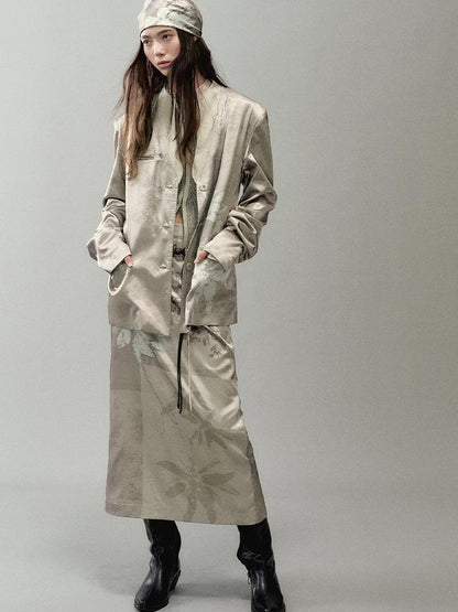 AnnoMundi Satin Luster Branch Print Blazer