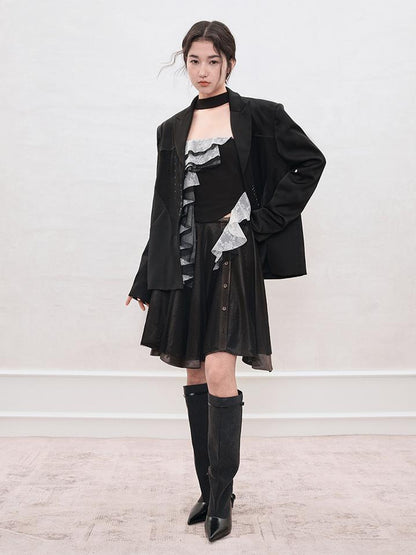 AnnoMundi Satin Trimmed Sheer Mesh A Line Skirt