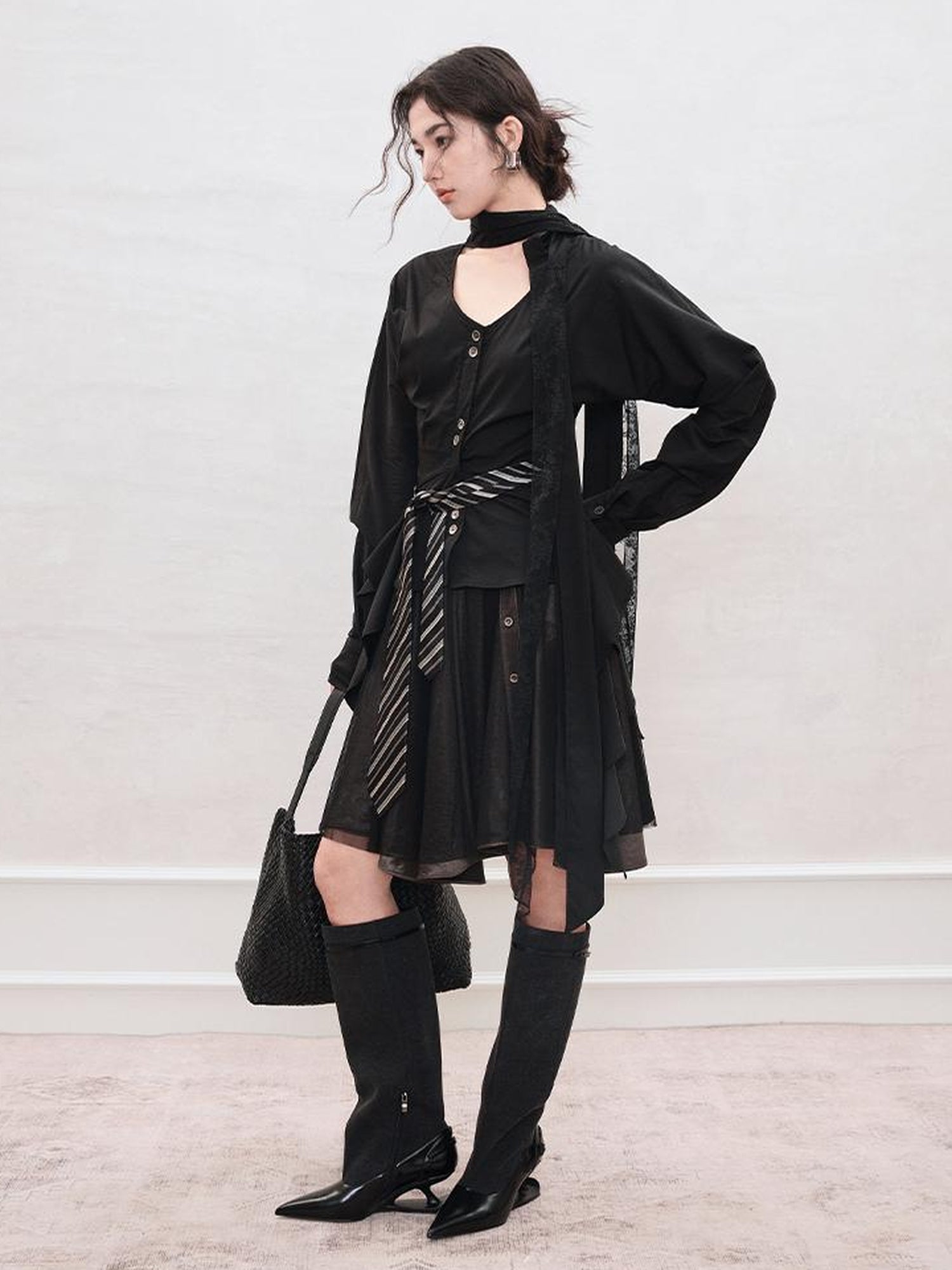 AnnoMundi Satin Trimmed Sheer Mesh A Line Skirt