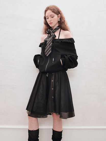 AnnoMundi Satin Trimmed Sheer Mesh A Line Skirt